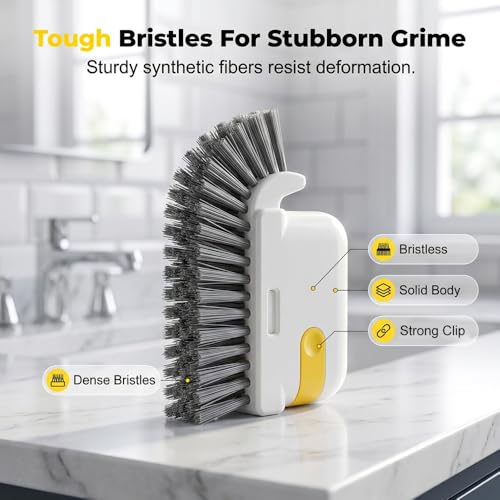 2 in 1 Groove Cleaning Brush Window Track Cleaning Tools, Crevice Brush with Hidden Scraper, Blinds and Baseboard Cleaner, Glass and Sill Detailer (Gray) - color: Gray