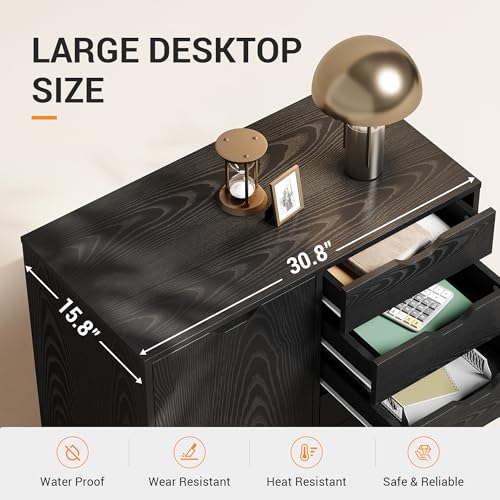 DEVAISE Mobile File Cabinet, 5-Drawer Wood Storage Chest with Door, Printer Stand for Home Office, Black - color: Ebony