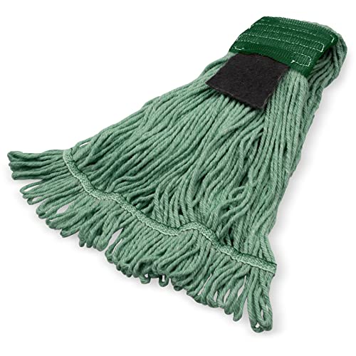 SPARTA Flo-Pac Acrylic Mop Head, Loop-Ended, Wide Band with 5" Green Band with Scrubber for Organized Cleaning, Medium, Green - color: Green, size: Medium (Pack of 1)