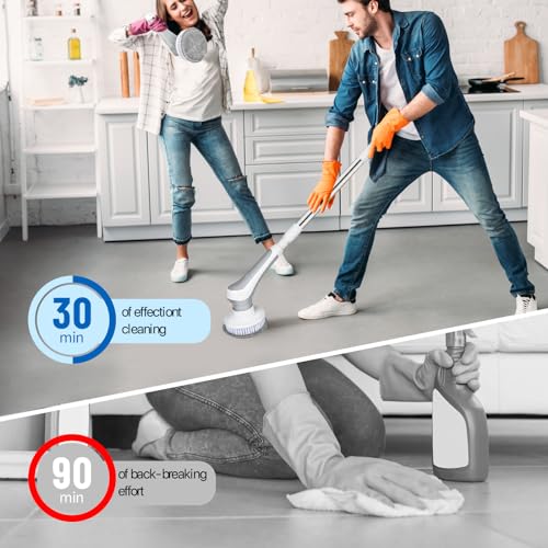 CITRICACID Electric Spin Scrubber Upgraded Battery, Cordless Shower Scrubber with 8 Scrub Brush, 2 Speed with Adjustable Extension Handle,Scrubber for Bathroom Bathtub Tile Floor