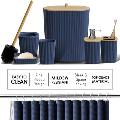 Clara Clark Bathroom Accessories Set - Bathroom Set, Bathroom Sets with Shower Curtain and Rugs, Shower Curtain Set with Bathroom Trash Can - Navy - 22PC - color: Navy Blue, size: Complete Set + Bath Rugs