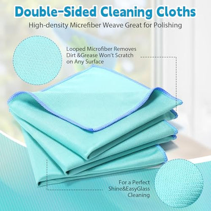 Maxcheck 24 Pack Magic Cleaning Cloth, 16 x 16 Inch Microfiber Glass Cleaning Cloths Reusable Lint Free Microfiber Towels for Kitchen Dish, Windows, Mirror, Glass, Car(Green) - color: Green