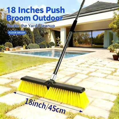 18 Inches Push Broom Outdoor- Heavy Duty Broom with 63" Long Handle,for Cleaning Outdoor or Indoor Tile, Garage, Floor, Deck