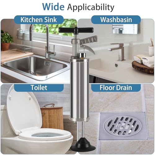 Portable High Pressure Kinetic Toilet Plunger Air Drain Blaster Pump for Bath Toilets Bathroom Shower Kitchen Clogged Pipe - color: Gray