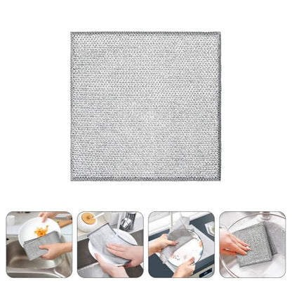 INOOMP 10pcs Reusable Wire Mesh Dishwashing Rags Scrub Pads Silver Double-Layer Kitchen Cleaning Cloths for Non-Scratch Dish and Bowl Washing