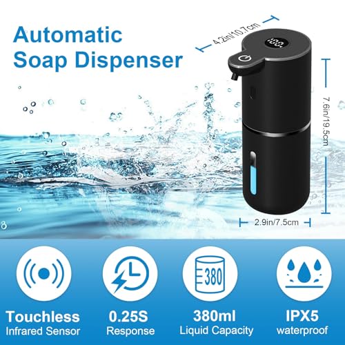 OHIFAST 2 Pack Automatic Foaming Soap Dispenser Touchless, USB Rechargeable Smart Hand Soap Dispenser, 6-Level Adjustable, 12.8oz/380mL, Compatible with Thick Thin Dish Soap for Bathroom Kitchen-Black - color: Black, style: 2 Pack Foam