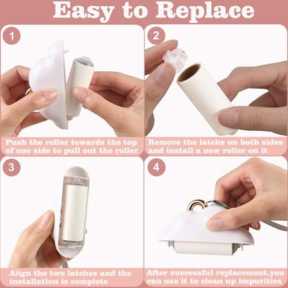 Mini Travel Lint Roller, Reusable Pet Hair Remover for Clothes with 150 Refillable Sheets (White) - color: White