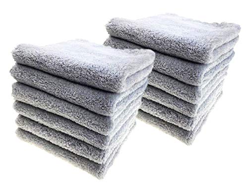 Ultra Soft Edgeless Microfiber Cleaning Towel Pack of 12, All-Purpose Multipurpose Plush 12' x 12' Cleaning Towels, Super Absorbent (Gray) - color: Gray