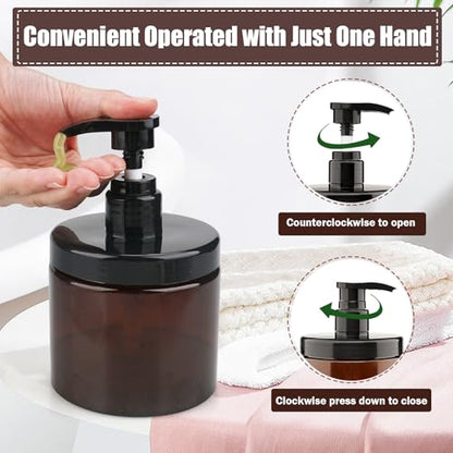 Cosywell Pump Bottle Dispenser Shampoo and Conditioner Dispenser 2 Pack 16.9oz/500ml Wide Mouth Hand Soap Dispenser Refillable Plastic Empty Liquid Container for Lotion Body Wash(Brown) - color: Brown, size: 2x 500ml