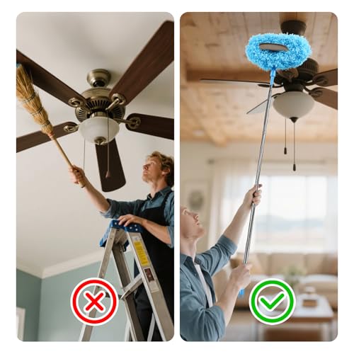 Ceiling Fan Cleaner Duster Reusable Microfiber Removable Extendable Duster with 95" Telescoping Pole for Cleaning Walls Furniture Door Window Top (Blue) - size: 24-104inch