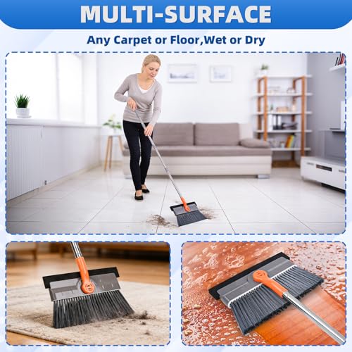 Floor Scrubber, 50 inch Heavy Duty Floor Scrub Brush with Long Handle and Squeegee for Cleaning Tile Wall Deck Bathroom Patio Garage Kitchen, Grey