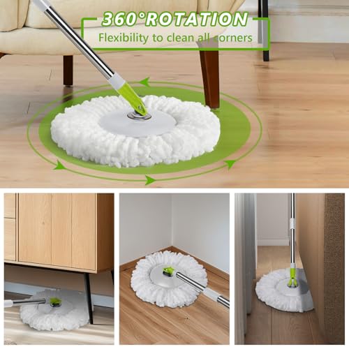 Spin Mop Bucket System,Masthome 360°Spin Mop and Bucket with Wringer Set,EasyWring Microfiber Mop with 3 Mop Pads,Spinning Floor Cleaning System for Floor Cleaning - Home & Office Suitable - color: White