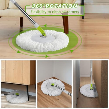 Spin Mop Bucket System,Masthome 360°Spin Mop and Bucket with Wringer Set,EasyWring Microfiber Mop with 3 Mop Pads,Spinning Floor Cleaning System for Floor Cleaning - Home & Office Suitable - color: White