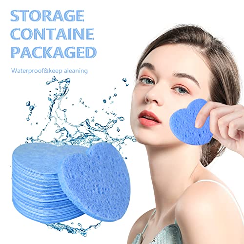 100-Count Compressed Facial Sponges for Estheticians Heart Shape Natural Cellulose Sponge Professional Cosmetic Spa Sponges for Face Cleansing, Massage, Pore Exfoliating, Mask, Makeup Removal, Blue - color: 100- Pack Blue