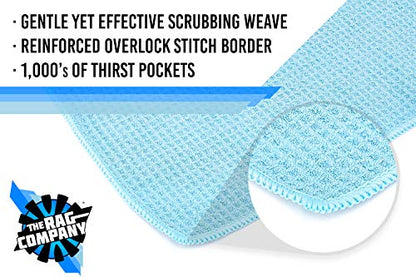 The Rag Company - Standard Waffle Weave Towels, Microfiber Detailing, Window/Glass and Drying, Wax & Polish, Lint-Free, Streak-Free, 370gsm, 16in x 16in, Light Blue (6-Pack) - color: Light Blue, size: 16in. x 16in. (Pack of 2)
