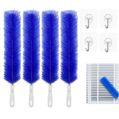 Bendable Microfiber Head, Reusable Dust Remover, Long Fan Cleaning Brush Duster with Flexible Bendable Head, for Electric Fans Air Conditioning, Home Car Vents, Curtain (4PCS Blue) - color: 4pcs Blue