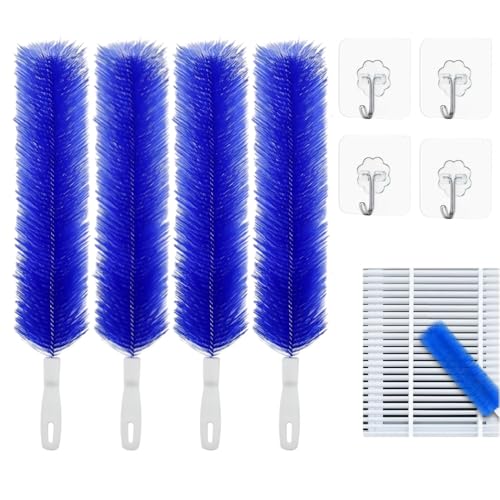 Bendable Microfiber Head, Reusable Dust Remover, Long Fan Cleaning Brush Duster with Flexible Bendable Head, for Electric Fans Air Conditioning, Home Car Vents, Curtain (4PCS Blue) - color: 4pcs Blue