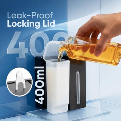 2-Pack Shampoo & Conditioner Dispenser, Wall-Mounted Shower Soap Dispenser, 800 ML (2×400 ML) Capacity, No-Drill Adhesive or Screws, Refillable Clear-Window Bottles for Bathroom & Hotel - color: Black-2-pack