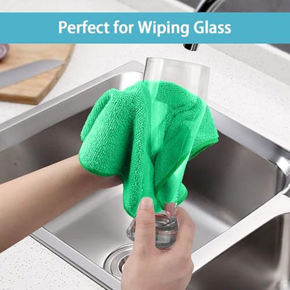 HOMEXCEL Green Microfiber Cleaning Cloth, 8 Pack Cleaning Towels for Kitchen, Lint Free, Scratch-Free, Highly Absorbent, and Reusable Cleaning Rags for House, Window and Glass, Cars, 11.5 X11.5 inch - color: Green