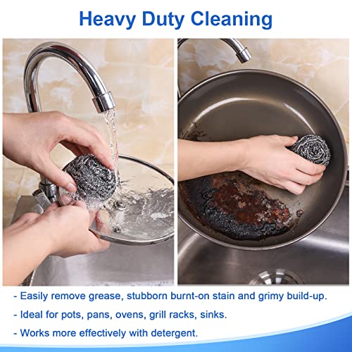12Pack Upgraded Steel Wool Scrubbers - Premium Stainless Steel Scrubber, Metal Scouring Pads, Steel Wool Pads, Kitchen Cleaner, Heavy Duty Cleaning Supplies - Especially for Tough Cleaning