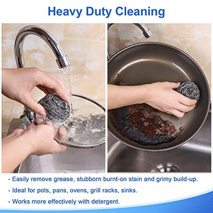 12Pack Upgraded Steel Wool Scrubbers - Premium Stainless Steel Scrubber, Metal Scouring Pads, Steel Wool Pads, Kitchen Cleaner, Heavy Duty Cleaning Supplies - Especially for Tough Cleaning