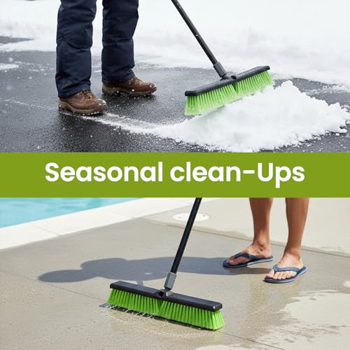 3 Pack 18” Push Broom Outdoor Heavy Duty, Garage Shop Broom with 59.5" Long Bandle for Cleaning Outdoor or Indoor Tile, Garage, Shop, Deck, Concrete, Wood, Stone, Patio Floor, with Soft Bristles