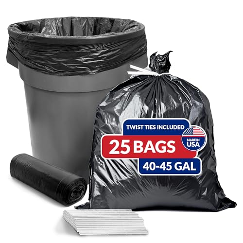 Reli. 45 Gallon Trash Bags Heavy Duty (25 Count) | Black | Twist Ties Included | Extra Tough, Leak-Proof Garbage Bags | Ideal for Large Clean Ups