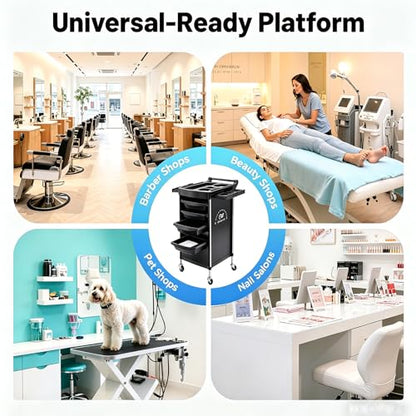 Salon Trolley Cart with Wheels, 6-Tier Beauty S-alon Cart with 4 Drawers, Space-Saving Rolling Salon Versatile Utility Cart, Open Top Floor, 110.23lbs Load-Bearing, Retractable Trays (Black) - color: Black