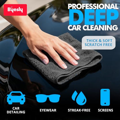 12-Pack Microfiber Cleaning Cloth, 11.5x11.5 Microfiber Towels for Cars, Dishes & House, for Detailers, Chefs & Efficient Home | Scratch-Free, Lint-Free, Ultra Absorbent(Black) - color: Black