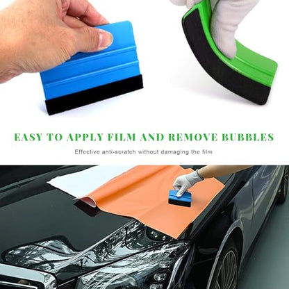 Yourkar 4 PCS Window Tint Kit Tools, Professional Vinyl Wrap Kit with Plastic Squeegee & Felt Squeegee, Universal Privacy Film Installation Tint Tools for Vehicle Glass Home (Blue+Green) - color: Blue+green