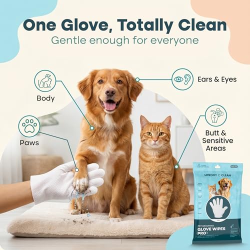 Uproot QuickClean Gloves Pro: 1 Month Supply - Extra-Thick Pet Glove Wipes for Dogs & Cats - Easy Wipe Paws, Eyes, Ears, Butt, & Body - Lick-Safe - Cleaning, Deodorizing & Grooming (6 Pack) - size: 6 Pack