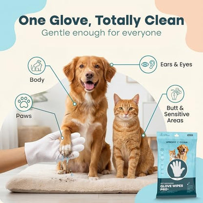 Uproot QuickClean Gloves Pro: 1 Month Supply - Extra-Thick Pet Glove Wipes for Dogs & Cats - Easy Wipe Paws, Eyes, Ears, Butt, & Body - Lick-Safe - Cleaning, Deodorizing & Grooming (6 Pack) - size: 6 Pack