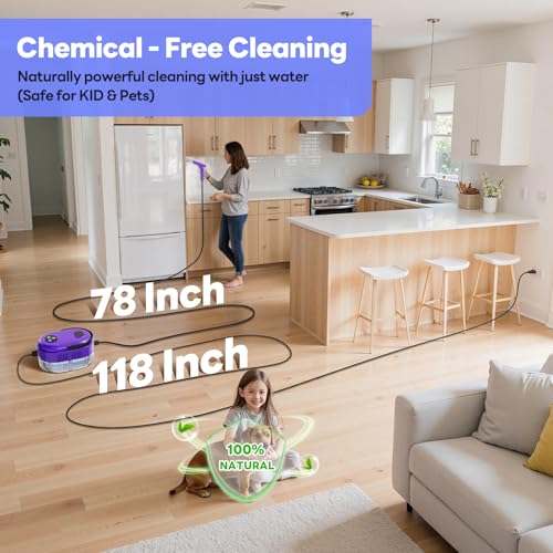 Handheld Steam Cleaner, 10s Fast Handheld Heating Steamer for Cleaning 15-in-1 High Pressure Steam Cleaner for Home & Kitchen, Grease, Grout, Tile,Floor,Couch and Car - color: Purple
