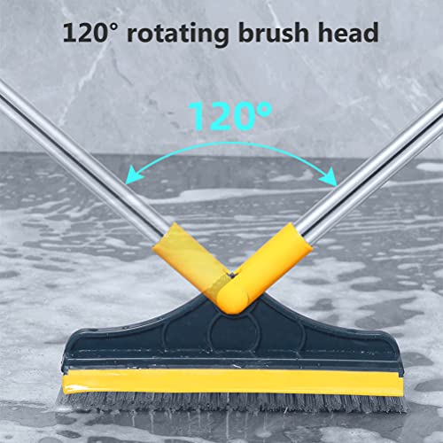 2 in 1 Floor Scrub Brush with Long Handle, Scrape and Brush Stiff Shower Cleaning Sweeping Deck Brush Push Broom Brush for Kitchen, Bathroom, Patio, Wall and Deck - color: Yellow-green
