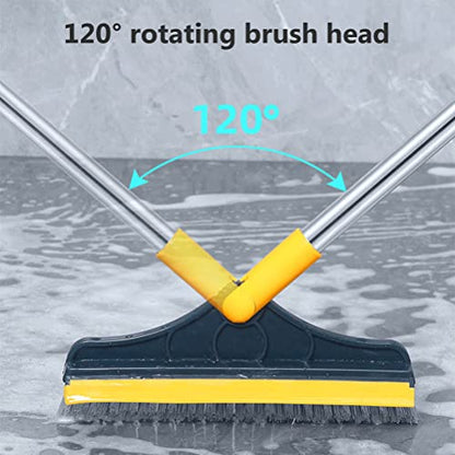 2 in 1 Floor Scrub Brush with Long Handle, Scrape and Brush Stiff Shower Cleaning Sweeping Deck Brush Push Broom Brush for Kitchen, Bathroom, Patio, Wall and Deck (White) - color: White