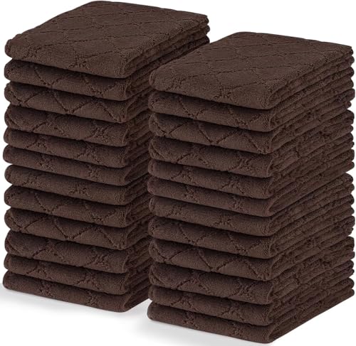 Homaxy 24 Pack Dish Towels for Kitchen (10 x 20 Inches, Brown), Super Soft and Absorbent Coral Velvet Dish Cloths for Washing Dishes, Nonstick Oil Fast Drying Microfiber Cleaning Cloth - color: Brown, size: 10x20 Inch-24 Pack