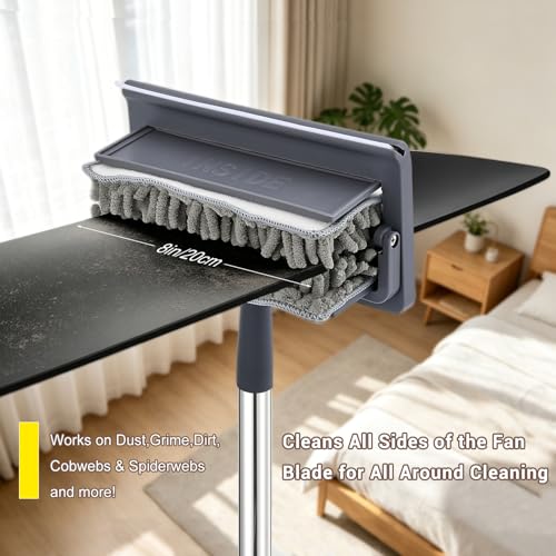 76 Inch Ceiling Fan Cleaner with Long Handle, 360° Fan Blade Cleaner, High Ceiling Duster Cleaning Kit with Cobweb Brush, Chenille and Microfiber Duster for Blinds, Walls and Light Fixtures - color: Gray-complete Duster Kit