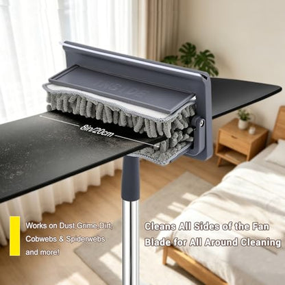 76 Inch Ceiling Fan Cleaner with Long Handle, 360° Fan Blade Cleaner, High Ceiling Duster Cleaning Kit with Cobweb Brush, Chenille and Microfiber Duster for Blinds, Walls and Light Fixtures - color: Gray-complete Duster Kit