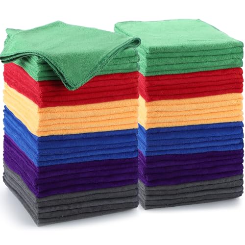 Nuenen 60 Pcs Microfiber Cleaning Cloths for Cars 16 x 16 Inch Ultra Absorbent Car Towels Drying Reusable Cleaning Supplies House Kitchen Window Microfiber Towel (6 Color) - color: 6 Color