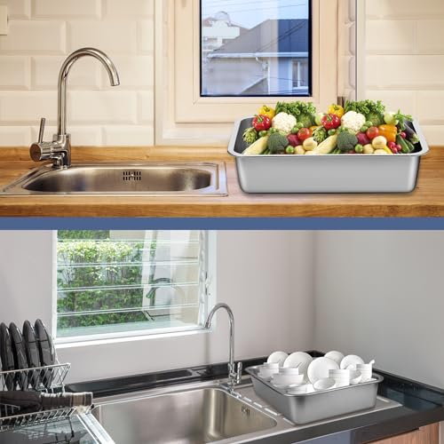2 Pack Stainless Steel Commercial Bus Tubs Food Grade Meat Processing Tubs Lug Wash Basin Tote Box for Dishwashing, Kitchen, Restaurant, Utility (8 L) - size: 8 L