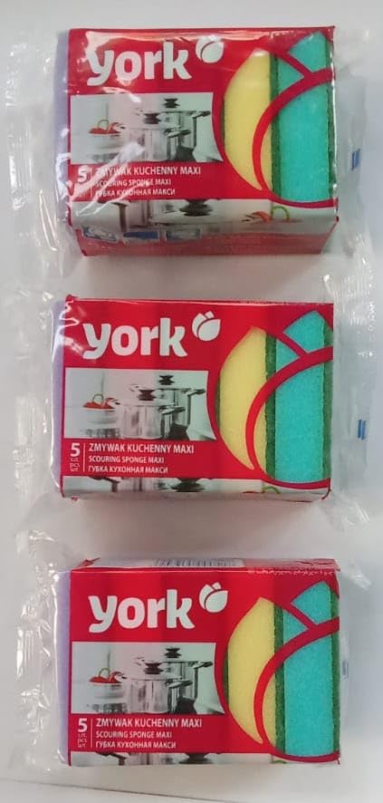 York Scouring Sponge Non-Abrasive Cleaning Scouring Heavy-Duty Scrub Sponge for Kitchen Scratch Proof Utensil Scrubber Pads for Pots, Pans, Non-Stick Cookware Sponge for Kitchen-5 Piece Multicolour