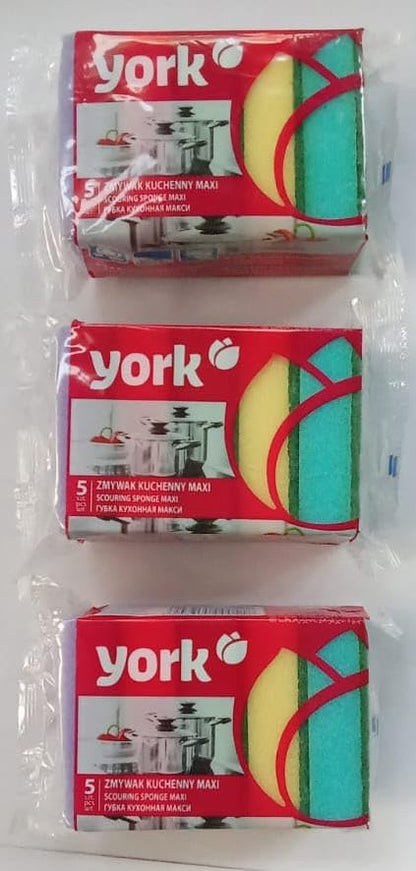 York Scouring Sponge Non-Abrasive Cleaning Scouring Heavy-Duty Scrub Sponge for Kitchen Scratch Proof Utensil Scrubber Pads for Pots, Pans, Non-Stick Cookware Sponge for Kitchen-5 Piece Multicolour
