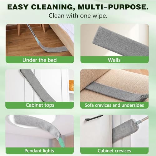 Retractable Gap Dust Cleaning Artifact, Extendable Duster Cleaning Tool with Bendable & Removable Head, Reusable Washable Dusting Wand for Home, Ceiling, Blinds & Under Furniture
