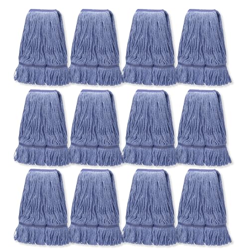 12 Pack Commercial Cotton Mop Head Replacement, Industrial Wet Mop Replacement Heads, Heavy Duty Loop-End Cotton String Mop Refill, Super Absorbent Floor Mop Head for Home, Garage & Commercial - size: 12 Count(17 Ounce each)
