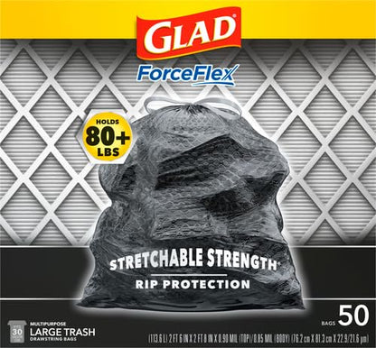 Glad Large 30 Gallon Trash Bags,Unscented Heavy Duty Garbage Bags,Forceflex with Drawstring,(Packaging May Vary), 50 Count (Pack of 150) - size: 50 Count (Pack of 150)