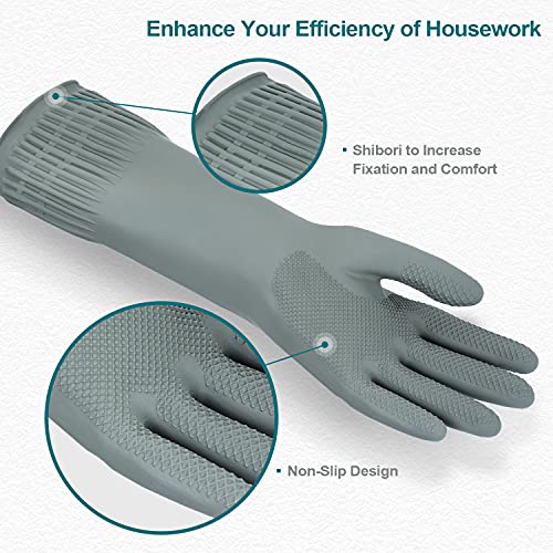DABOGOSA MAMISON Reusable Household Dishwashing Cleaning Rubber Gloves, Non-Slip Kitchen Glove (1 Pair) - color: Gray, size: Large (Pack of 2)
