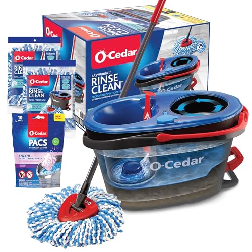 O-Cedar RinseClean Microfiber Spin Mop & Bucket Floor Cleaning System with 2 Extra Mop Head Replacements with Lavender Pac (Variety Pack) - size: RC + 2 Refill W/Lavender PACS