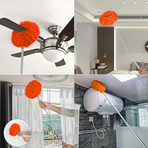 Duster Mop with Extension,Dust Mop Reusable Fan Cleaning Tool for Home, Car, Office, Blades, Windows, Glass Furniture,Orange - color: Orange