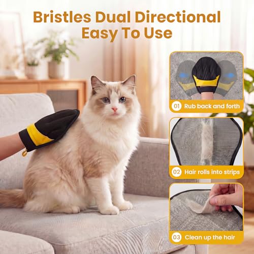 Pet Hair Removal Glove for Dogs & Cats, Reusable Pet Hair Remover Tool, Magic Brush Pet Hair Remover for Furniture, Carpet & Laundry, Non-Slip Five-Finger Pet Hair Glove for Dog Hair & Cat Hair - color: BLACK