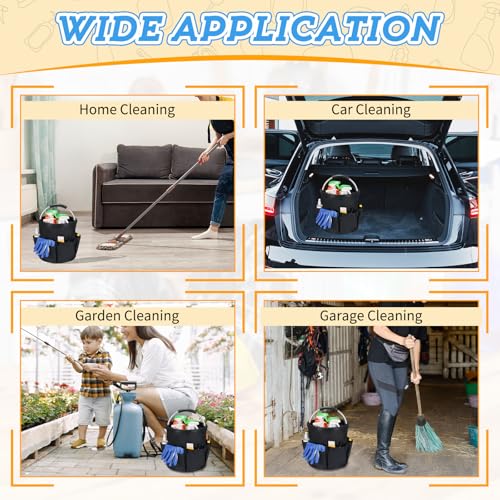 17L Cleaning Caddy with Handle & 6 Pockets, Foldable Cleaning Supply Organizer, Portable Shower Caddy, 600D Oxford Fabric Storage Basket for Home, Camping, Gardening, Bathroom, Cleaning Bag